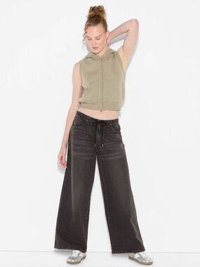 Wild Fable Black Low Rise Loose Extra Wide Leg Jeans Drawstring Waist Size M